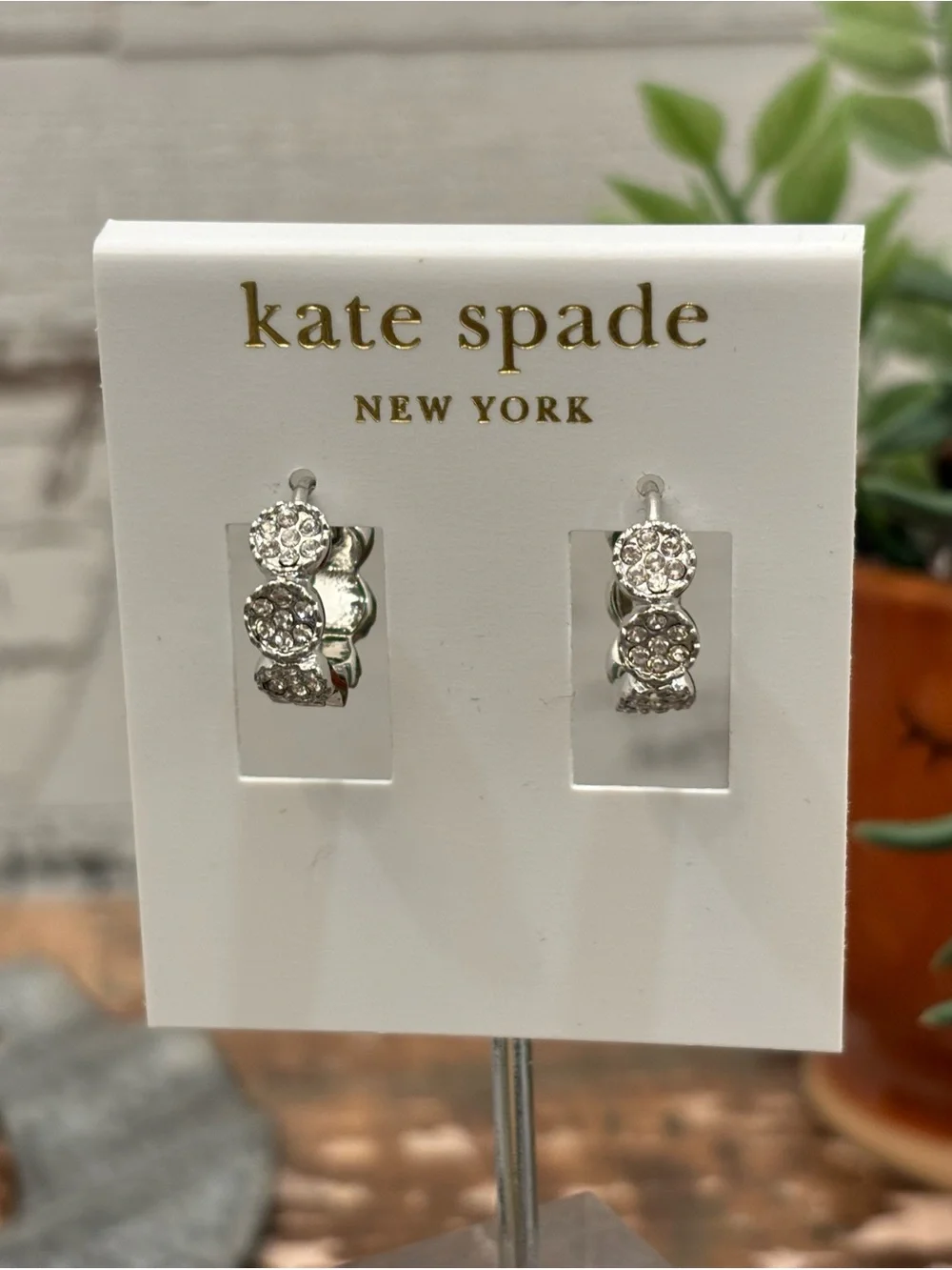 Kate Spade Dot Huggies Silver Sparkle Earrings